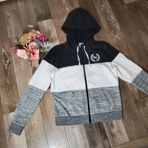 Victoria's Secret PINK Women's Black Gray & White Colorblock Full Zip Hoodie MED